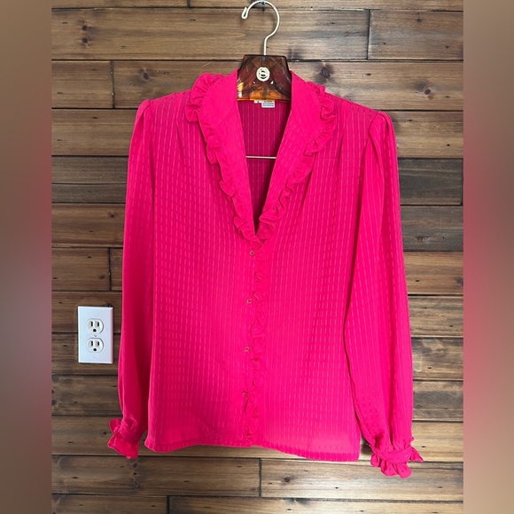Oscar de la Renta Tops - Oscar de la renta Sport hot pink ruffled blouse size 6